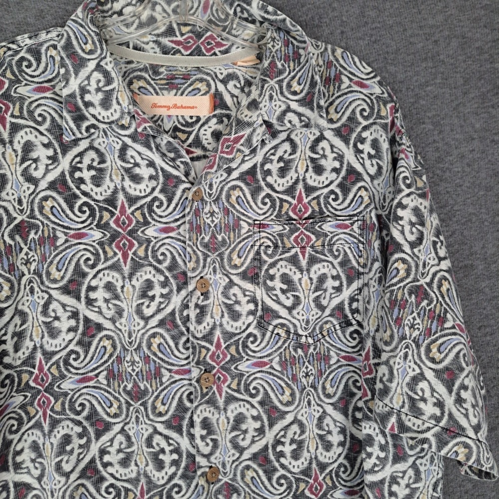 Tommy Bahama 100%‎ Silk Camp Shirt T 35141 Geometric Multicolor Mens Large